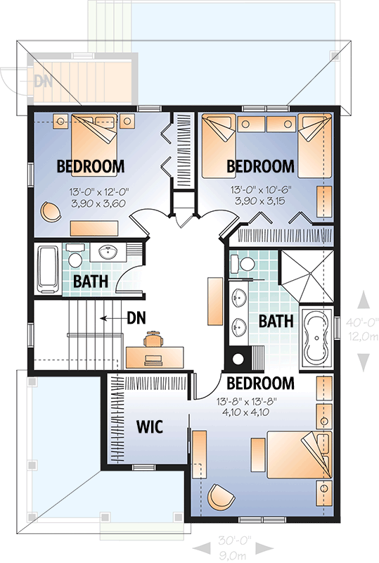 Plan 21954DR: Nested Gables and Two Porches - Floor Plan - 2nd Floor - Country