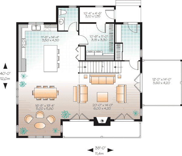 Plan 21961DR: Expansive Cottage with Covered Deck - Floor Plan - Main Level - Cottage, Country, Mountain, Vacation