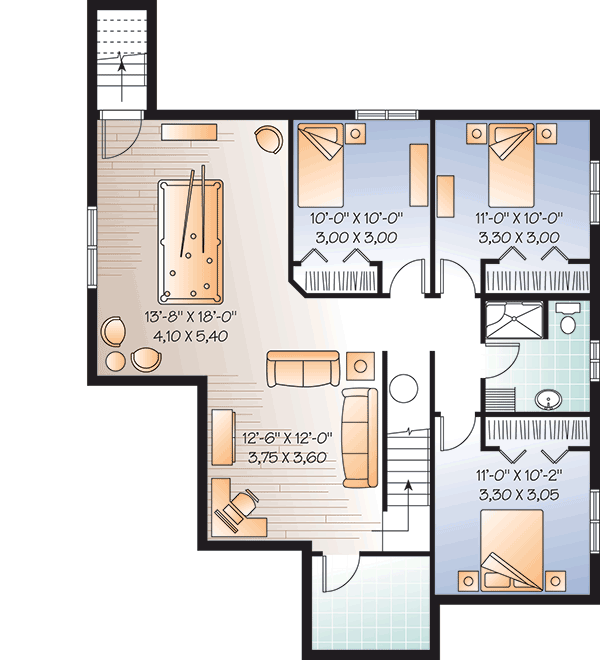 Plan 21964DR: Country Cottage with Options - Floor Plan - Finished Lower Level - Cottage, Country