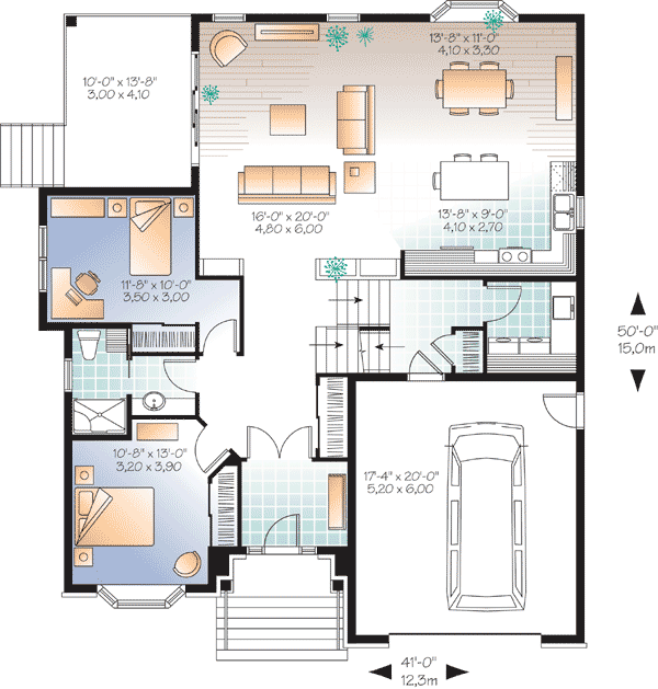 Plan 21987DR: 3-Bed Home Plan with Stoje Exterior and a Spacious Private Master Suite - Floor Plan - Main Level - European