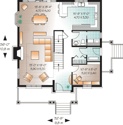 Plan 21993DR: Tidy European Cottage - Floor Plan - Main Level - Cottage, European