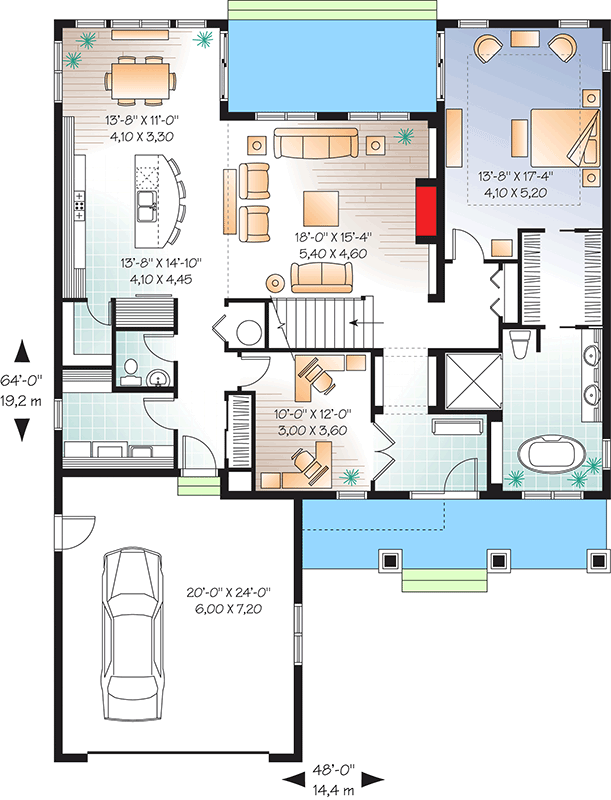Plan 21994DR: New American Home Plan with Soaring Family RoomCeilings - Floor Plan - Main Level - Craftsman, New American, Northwest