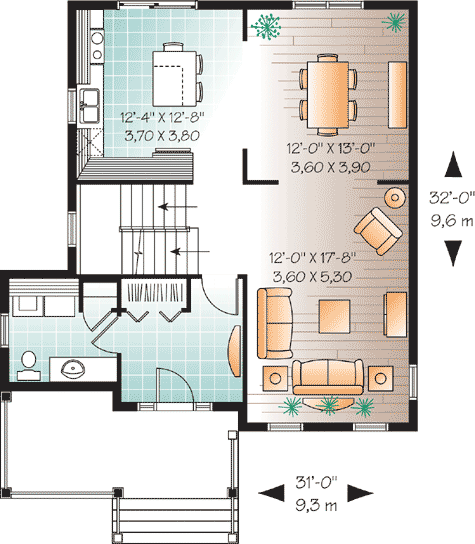 Plan 21996DR: 2-Story Traditional Home Plan with Open Floor Plan - Floor Plan - Main Level - Country, Farmhouse, Traditional