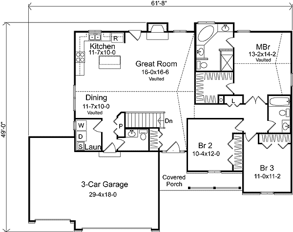 Plan 22007SL: Ranch Living with Twin Dormers - Floor Plan - Main Level - Country, Ranch