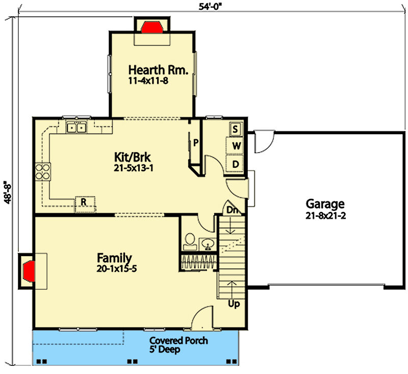 Plan 22020SL: 3-Bed Traditional House Plan with Bonus Over Garage - Floor Plan - Main Level - Country