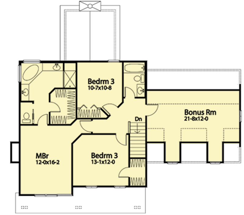 Plan 22020SL: 3-Bed Traditional House Plan with Bonus Over Garage - Floor Plan - 2nd Floor - Country