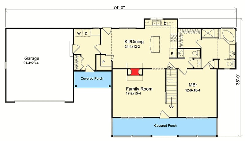 Plan 22026SL: Loft and Bonus Room - Two Plusses - Floor Plan - Main Level - Country, Farmhouse, Traditional