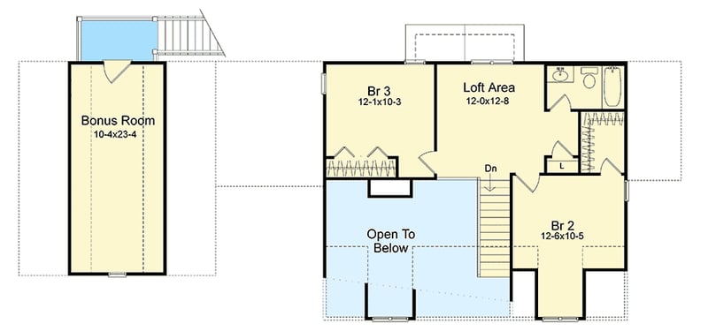 Plan 22026SL: Loft and Bonus Room - Two Plusses - Floor Plan - 2nd Floor - Country, Farmhouse, Traditional