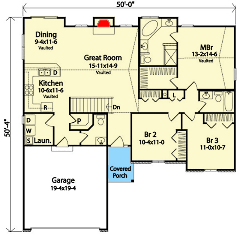 Plan 22040SL: Vaulted Ranch House Plan - Floor Plan - Main Level - Ranch, Traditional