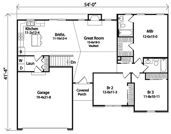 Plan 22042SL: Functional Ranch Home Plan - Floor Plan - Main Level - Ranch