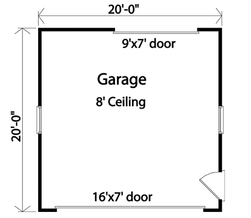 Plan 22058SL: Detached 2-Car Garage with Vehicle Access Front and Back - 400 Sq Ft - Floor Plan - Main Level - Traditional