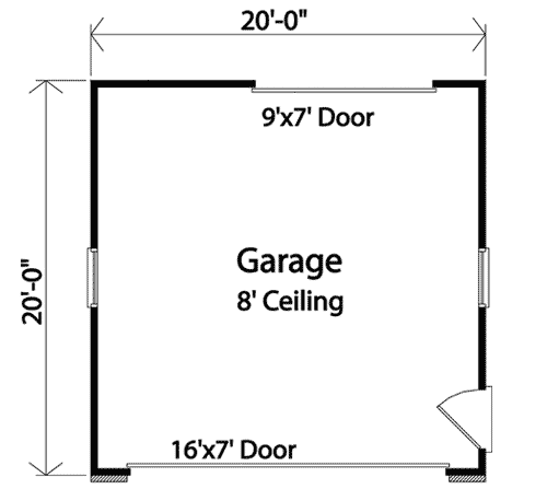 Plan 22063SL: Detached 2-Car Garage with 20' Square Footprint - 400 Square Feet - Floor Plan - Main Level - Traditional