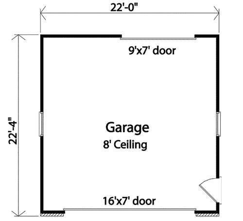 Plan 22064SL: Detached 2-Car Garage with Front and Rear Overhead Doors - 484 Sq Ft - Floor Plan - Main Level - Traditional