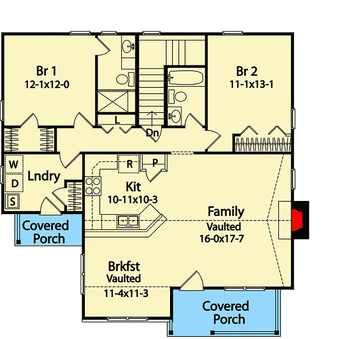 Plan 22081SL: Simple Country Cottage - Floor Plan - Main Level - Cottage, Country