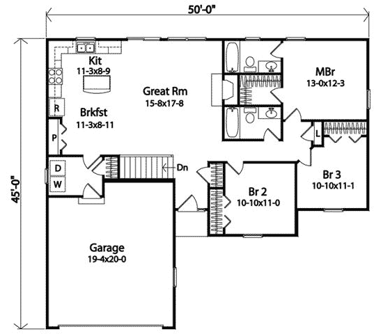 Plan 22084SL: Affordable Ranch with Alternate Exterior - Floor Plan - Main Level - Ranch
