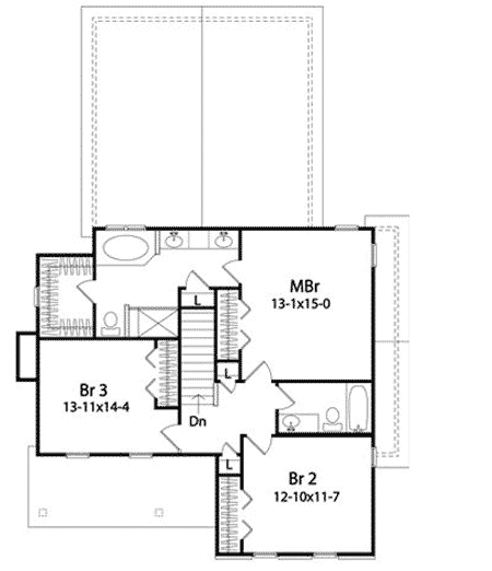 Plan 22095SL: 3 Bedroom Narrow Lot - Floor Plan - 2nd Floor - Country, Farmhouse, Traditional