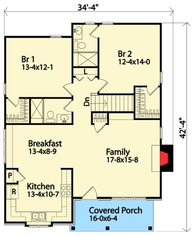 Plan 22123SL: Cozy Two Bedroom Cottage - Floor Plan - Main Level - Bungalow, Craftsman, Northwest