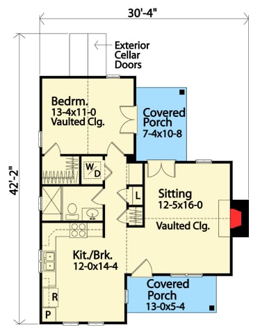 Plan 22124SL: Rustic One Bedroom Cabin House Plan - Floor Plan - Main Level - Bungalow, Cottage, Rustic, Vacation
