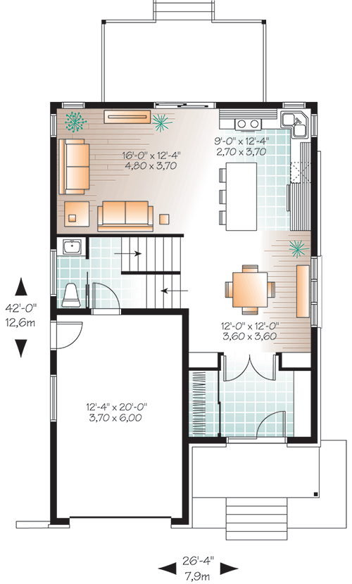 Plan 22306DR: Modern Look for Narrow Lot - Floor Plan - Main Level - Contemporary, Northwest