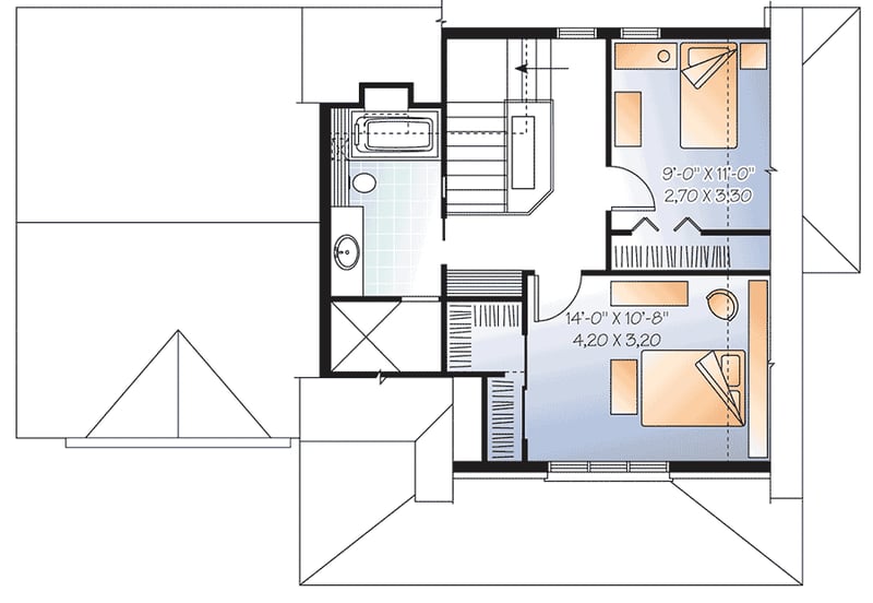 Plan 22323DR: Cute Cottage with 2 Upstairs Bedrooms - Floor Plan - 2nd Floor - Cottage, Farmhouse, Traditional