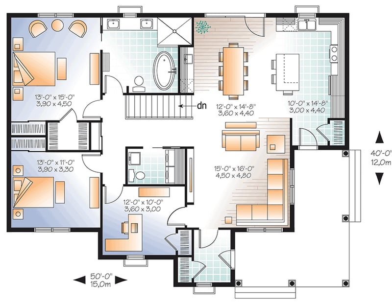 Plan 22347DR: 3 Bedroom Or 2 And Office - Floor Plan - Main Level - Cottage, Country
