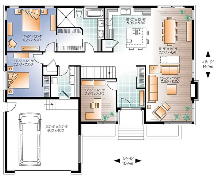 Plan 22353DR: Geometric 2 or 3 Bed Home Plan - Floor Plan - Main Level - Contemporary, Northwest