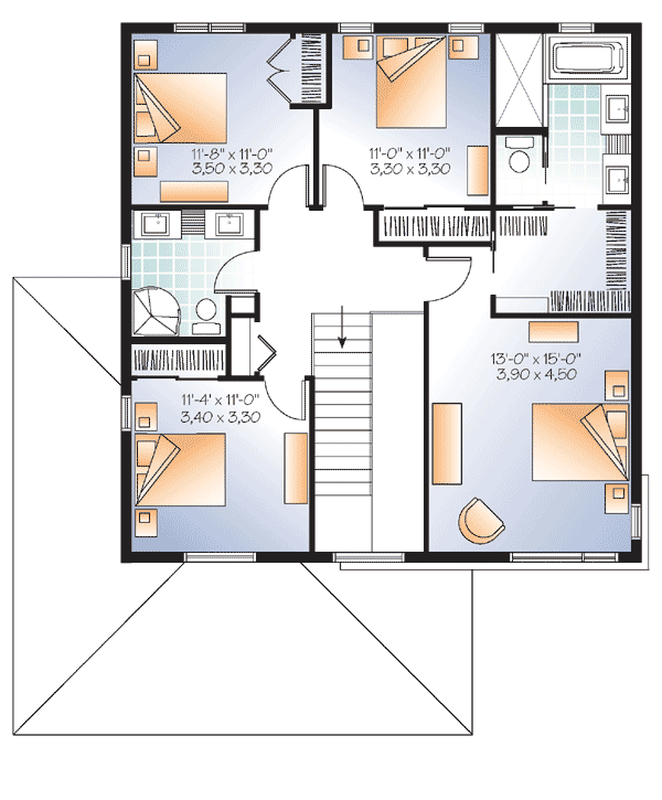 Plan 22388DR: 4 Bedroom With Contemporary Flair - Floor Plan - 2nd Floor - Northwest