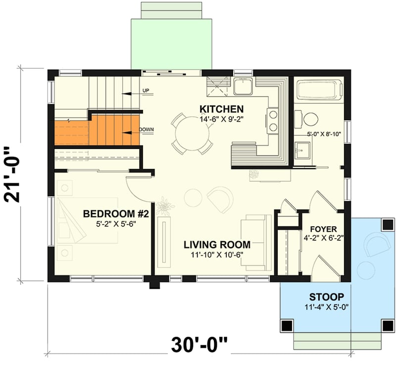 Plan 22399DR: Two Bedroom Contemporary - Floor Plan - Basement Stairs Location - Contemporary, Modern