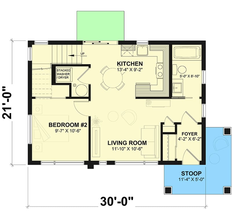 Plan 22399DR: Two Bedroom Contemporary - Floor Plan - Main Level - Contemporary, Modern