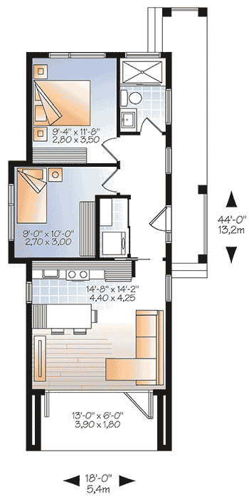 Plan 22400DR: Two Bedroom Modern House Plan - Floor Plan - Main Level - Contemporary, Modern