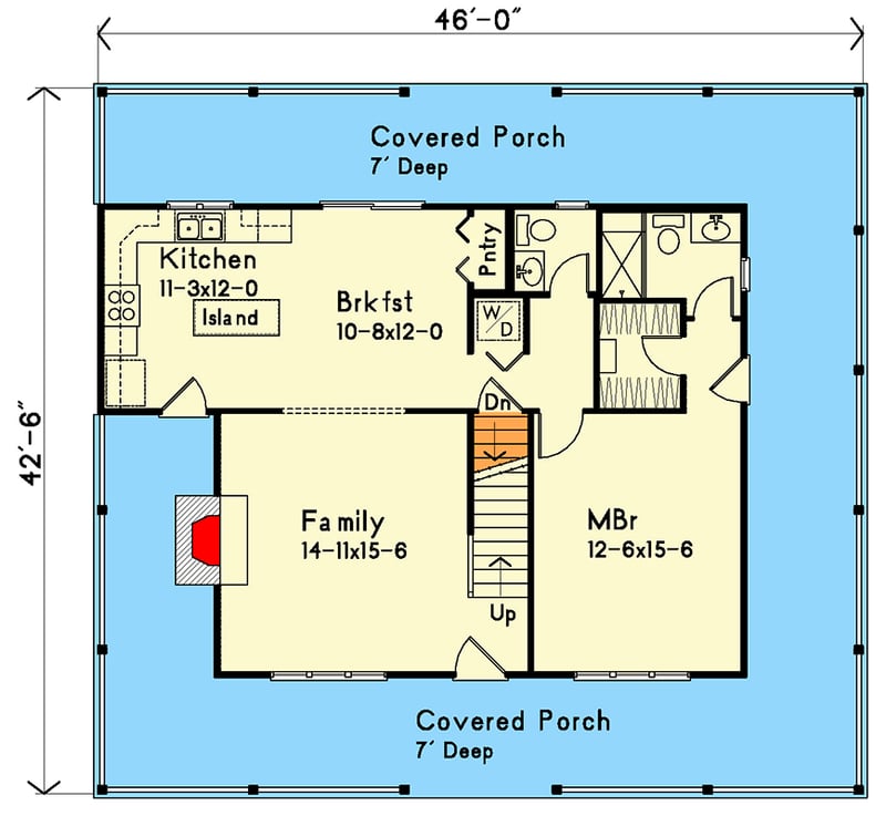 Plan 2286SL: Rustic Cabin House Plan with Wraparound Porch and Main Floor Master - Floor Plan - Main Level - Cabin, Country