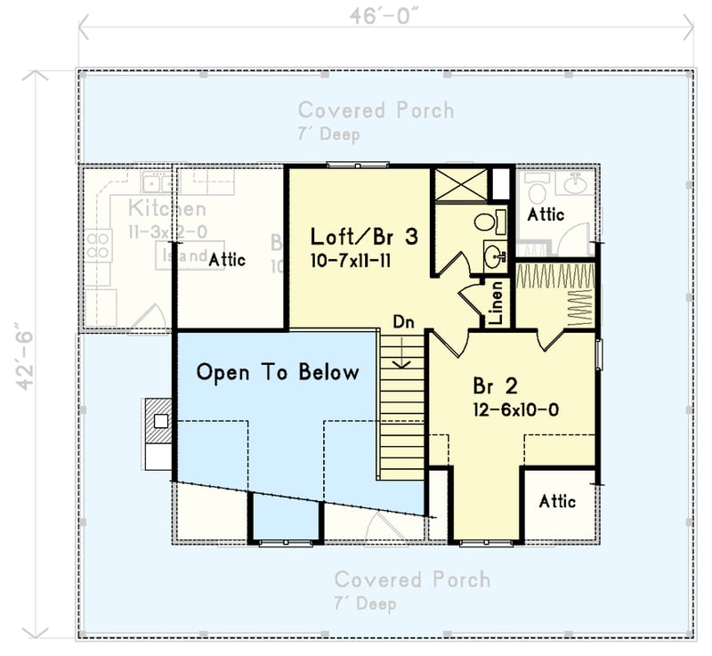Plan 2286SL: Rustic Cabin House Plan with Wraparound Porch and Main Floor Master - Floor Plan - 2nd Floor - Cabin, Country