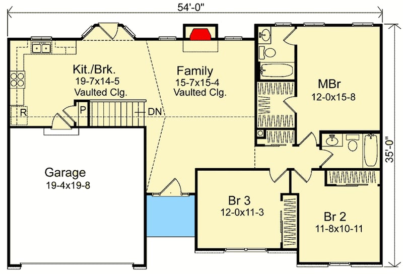 Plan 2296SL: Traditional Ranch Home Plan - Floor Plan - Main Level - Ranch