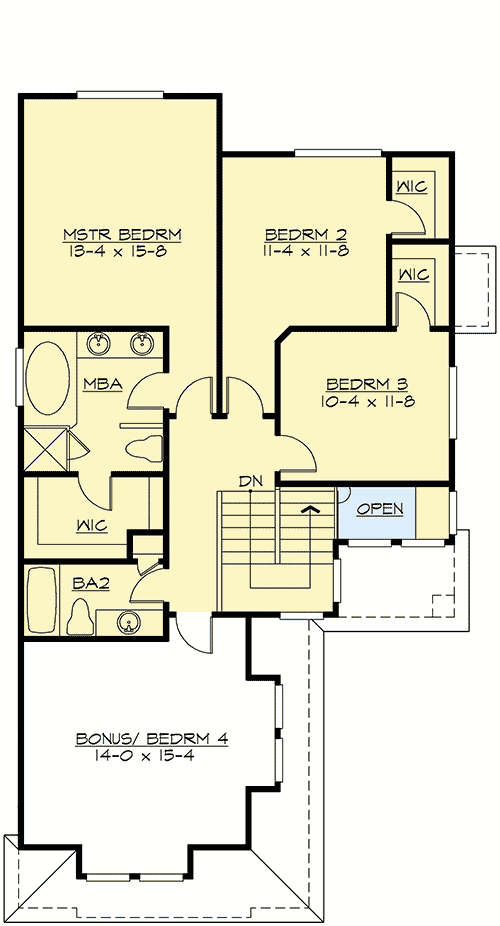 Plan 2300JD: 2-Story House Plan with Flex Room for a Narrow Corner Lot - 2127 Sq Ft - Floor Plan - 2nd Floor - Craftsman, New American, Northwest