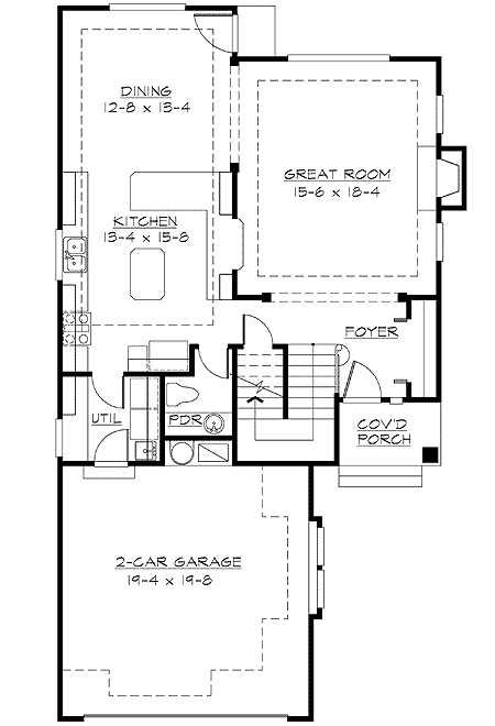 Plan 23013JD: 2-Story House Plan with Flex Room and Front-Facing Garage - 2127 Sq Ft - Floor Plan - Main Level - Craftsman, New American, Northwest