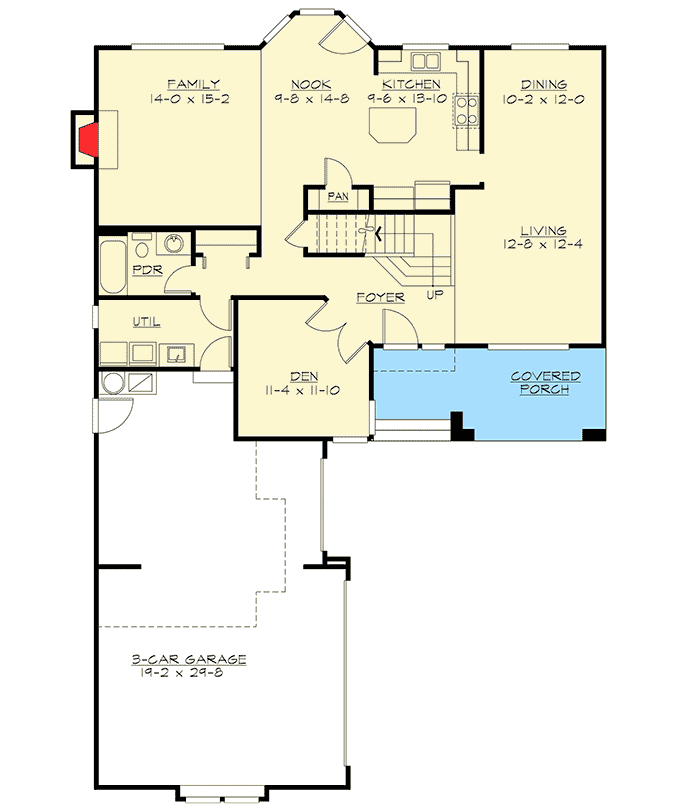 Plan 23030JD: Formal and Informal Living Areas - Floor Plan - Main Level - Craftsman, New American, Northwest