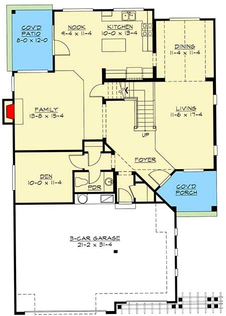 Plan 2304JD: Electic Craftsman Home Plan With Multiple Variations - Floor Plan - Main Level - Craftsman, Northwest