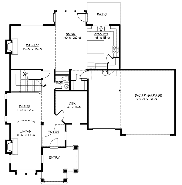 Plan 23052JD: Unique Two-Story Entry - Floor Plan - Main Level - Craftsman, Northwest