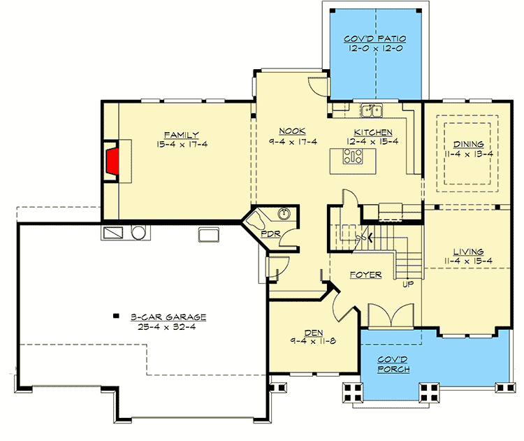 Plan 2311JD: Craftsman House Plan with 3 Upstairs Bedrooms and Laundry - 2920 Sq Ft - Floor Plan - Main Level - Craftsman, New American, Northwest