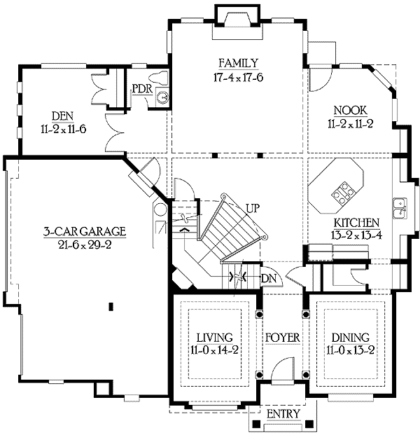 Plan 23134JD: Shingle Style House Plan with Side Entry Garage Perfect for Corner Lots - 3740 Sq Ft - Floor Plan - Main Level - Craftsman, Northwest