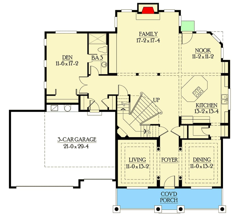 Plan 23135JD: Large Covered Porch Perfect for Relaxing - Floor Plan - Main Level - Country, Craftsman, Northwest