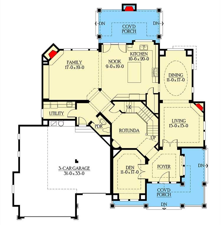 Plan 23175JD: Majestic, Bold Accents with Options - Floor Plan - Main Level - Craftsman, New American, Northwest