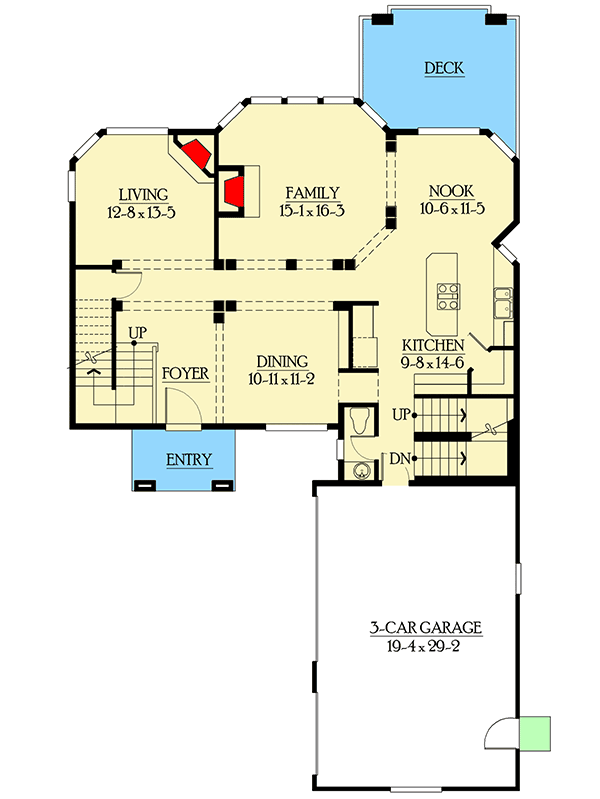 Plan 23178JD: Craftsman House Plan with 3-Level Living - Floor Plan - Main Level - Craftsman, Northwest