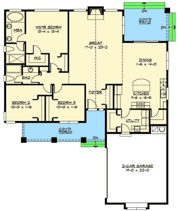 Plan 23261JD: One Level Craftsman Home Plan - Floor Plan - Main Level - Craftsman, Northwest