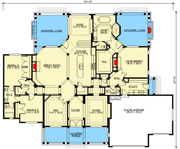Plan 23268JD: Triple-Arched Welcome - Floor Plan - Main Level - Craftsman, Northwest
