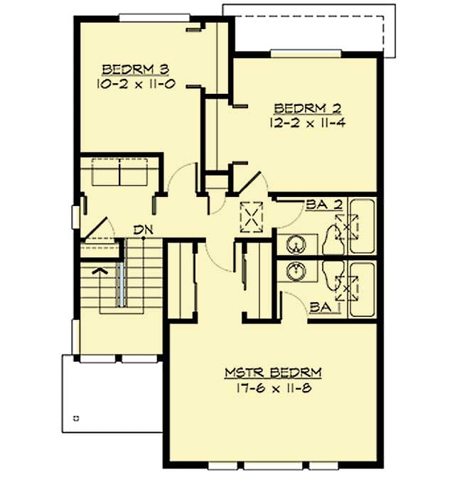 Plan 23269JD: Narrow House Plan with 3-levels of Living Space - Floor Plan - Second Floor - Northwest