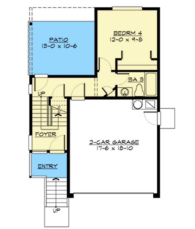 Plan 23269JD: Narrow House Plan with 3-levels of Living Space - Floor Plan - Lower Level - Northwest