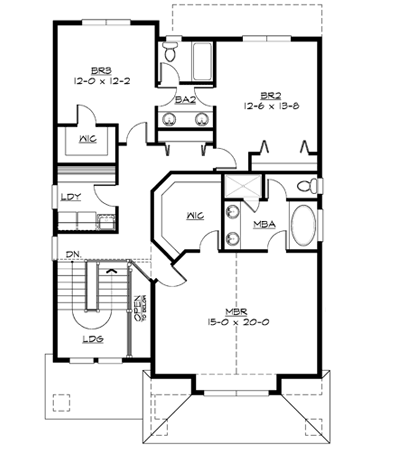 Plan 23270JD: Narrow Craftsman with Drive-Under Garage - Floor Plan - 2nd Floor - Craftsman, Northwest
