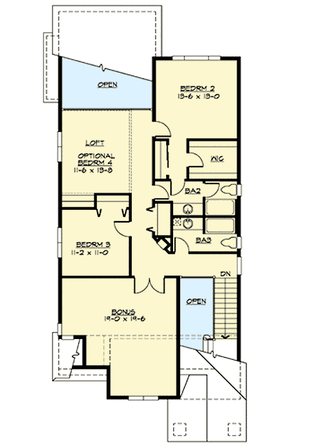 Plan 23276JD: 32-Foot-Wide Craftsman House Plan with Flex Room - 2652 Sq Ft - Floor Plan - 2nd Floor - Craftsman, New American, Northwest