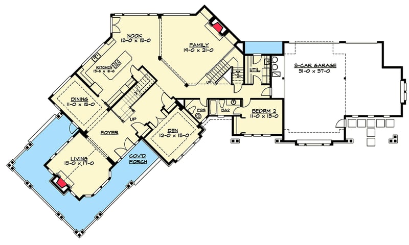 Plan 2328JD: Secluded Master Suite with Fireplace - Floor Plan - Main Level - Craftsman, Northwest, Shingle